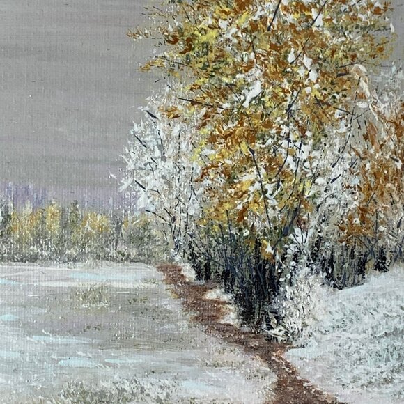 Hand-Painted Acrylic Landscape Art "Winter Walk" By Deb Bossert Unframed 5" x 7" - Picture 6 of 7